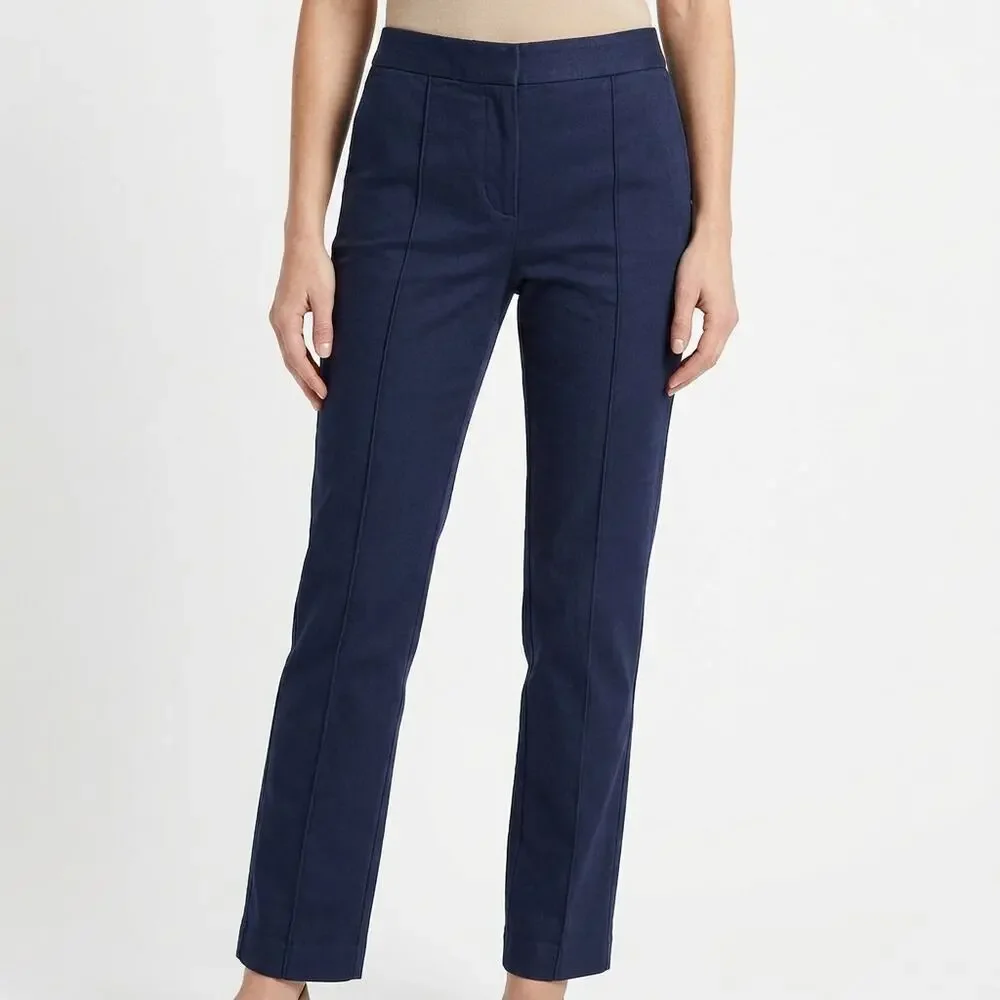 Tory Burch Blue Straight Leg Pants Solid Pockets Women See Measurements